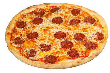 appetizing hot pepperoni pizza isolated on white