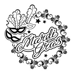 Silhouette frame with carnival masks and artistic written text 