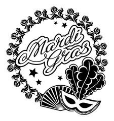 Silhouette frame with carnival masks and artistic written text 