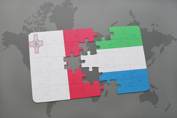 puzzle with the national flag of malta and sierra leone on a world map
