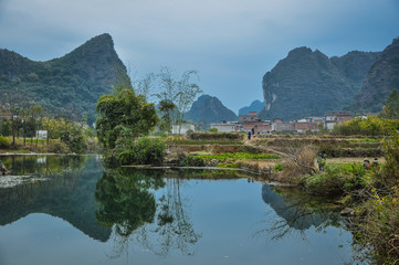 The river and mountains scenery in alutumn