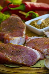 raw meat steaks with spices