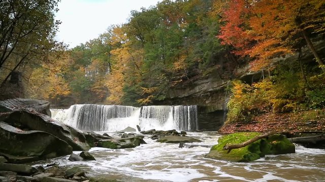 Looping video features Tinkers Creek plunging over Great Falls in Viaduct Park, Bedford, Ohio.