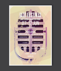 Music poster template. Vector Jazz music flyer background with vintage microphone flat illustration. A4 size flyer.