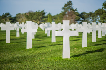 White crosses on graveyard with shadow