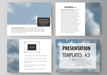 Set of business templates for presentation slides. Vector layouts in flat style. Blue color pattern with rhombuses, abstract design geometrical background. Simple modern stylish texture.