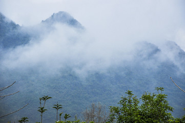 Mountains scenery in the mist 