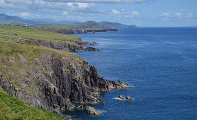 Atlantic Coast, County Kerry(south west, province Munster):Typical Irish Landscape, one of the most popular holiday tourist destination in Ireland. Dingle peninsula cliffs view on slea head drive - 137273599