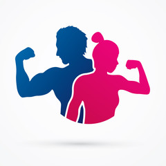 Fitness silhouette man and woman graphic vector. - obrazy, fototapety, plakaty