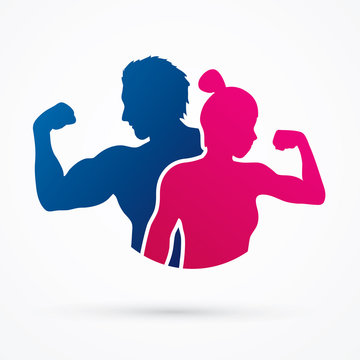 Fitness Silhouette Man And Woman Graphic Vector.