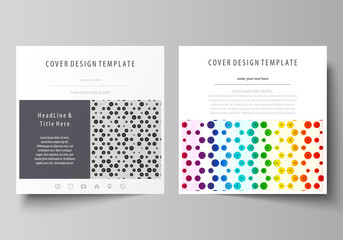 Business templates for square brochure, flyer. Leaflet cover, abstract vector layout. Chemistry pattern, hexagonal design molecule structure, medical DNA research. Geometric colorful background