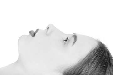 Female profile with a natural beauty makeup look - isolated over a white background, monochrome
