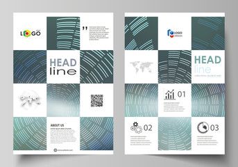 Business templates for brochure, flyer, booklet or report. Cover design template, easy editable vector, abstract flat layout in A4 size. Technology background in geometric style made from circles.