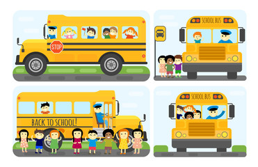 School bus kids transport vector illustration.