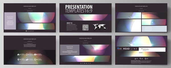 Fototapeta premium Business templates in HD format for presentation slides. Easy editable abstract vector layouts. Retro style, mystical Sci-Fi background. Futuristic trendy design.
