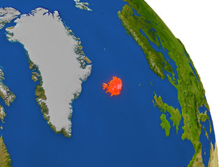 Map of Iceland in red