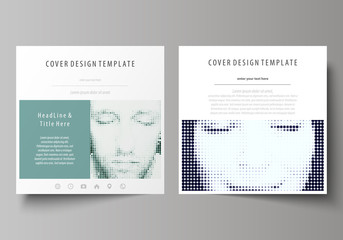 Business templates for square design brochure, magazine, flyer, booklet. Leaflet cover, abstract vector layout. Halftone dotted background, retro style grungy pattern, vintage texture. Halftone effect