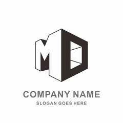 Monogram Letter M & D Geometric Square Cube Architecture Construction Business Company Stock Vector Logo Design Template 