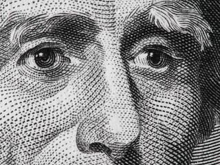 US president Andrew Jackson face on USA twenty dollar bill extreme macro, 20 usd, United States money closeup