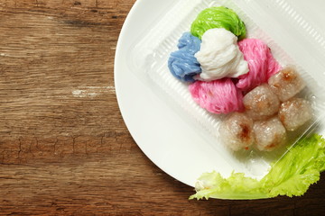 The traditional steamed rice skin dumplings represent the thai dessert and cuisine concept related idea.
