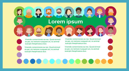 Group Casual People Big Crowd Diverse Ethnic Mix Race Banner Flat Vector illustration