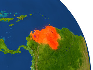 Map of Venezuela in red © harvepino