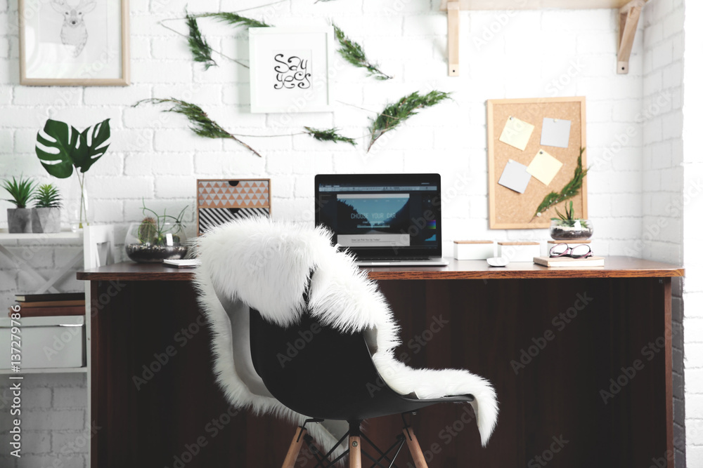 Canvas Prints Modern laptop on wooden desk