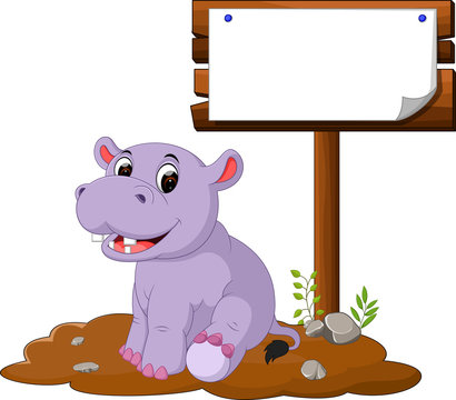 hippo with blank sign