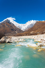 Langtang Lirung Peak Himalayas Flowing River V