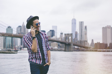 Making a phone call in New York
