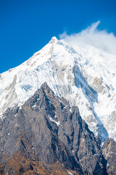 Langtang Lirung Mountain Peak Closeup Panorama V