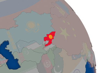 Kyrgyzstan with flag on globe