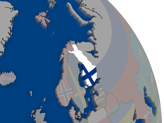 Finland with flag on globe