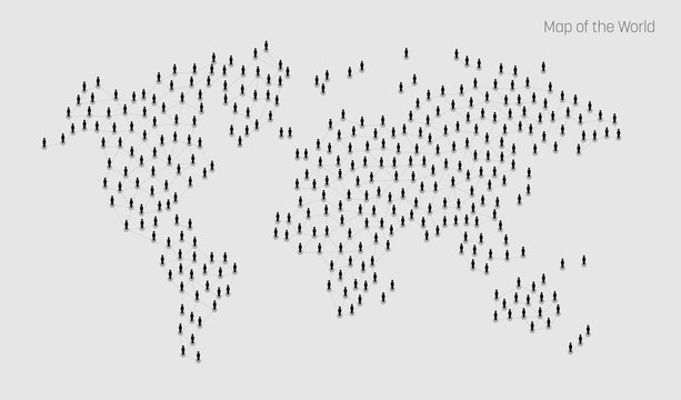 World Map. Vector Map Depicts People Connecting Through A Large Internet Web Line And Dots Forming The Shape Of The World.