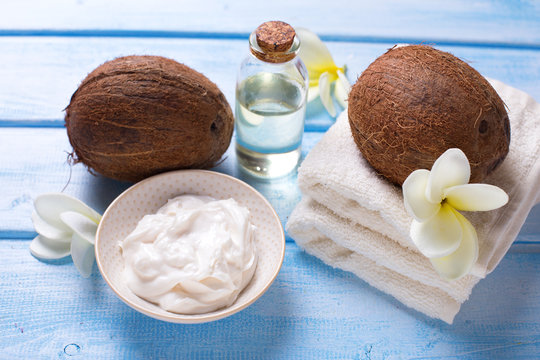 Organic spa products with coconut oil.