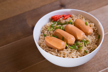  instant egg noodles and sausages top