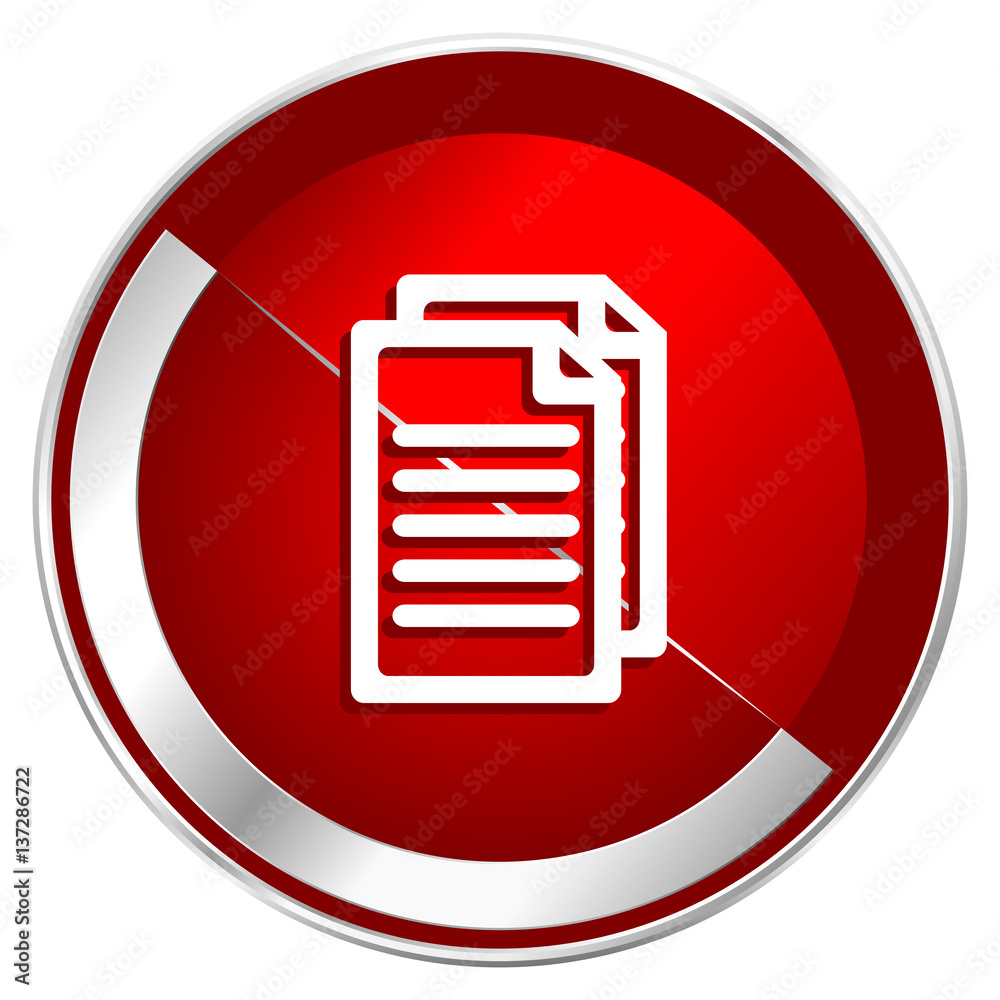 Poster document red web icon. metal shine silver chrome border round button isolated on white background. c