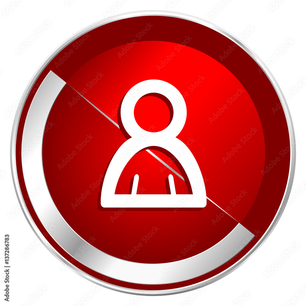 Aufkleber person red web icon. metal shine silver chrome border round button isolated on white background. cir