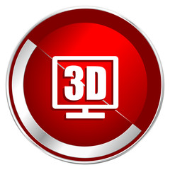 3d display red web icon. Metal shine silver chrome border round button isolated on white background. Circle modern design abstract sign for smartphone applications.