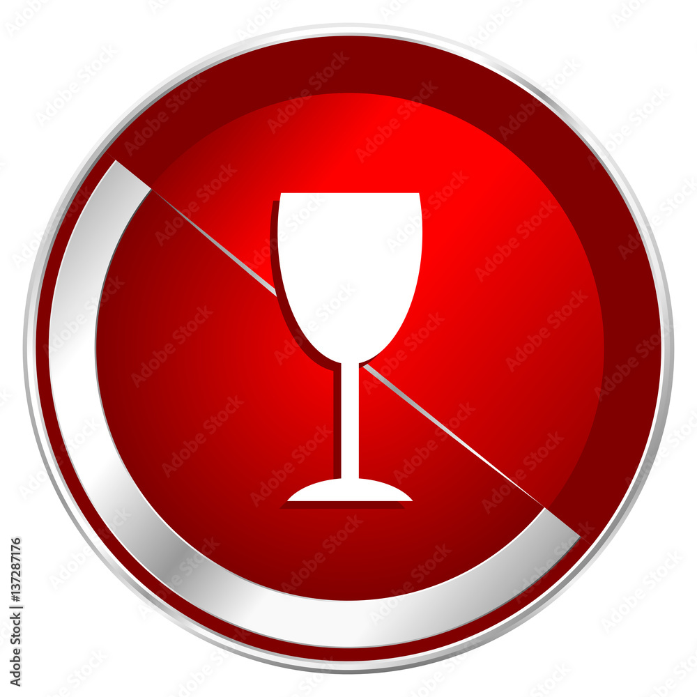 Poster alcohol red web icon. metal shine silver chrome border round button isolated on white background. ci
