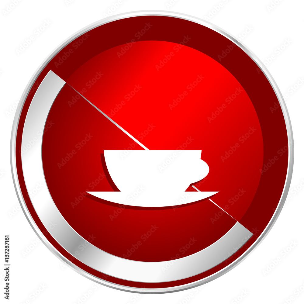 Poster Espresso red web icon. Metal shine silver chrome border round button isolated on white background. Circle modern design abstract sign for smartphone applications.