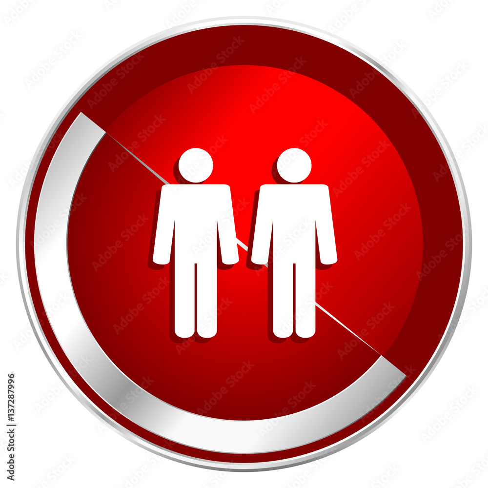 Poster couple red web icon. metal shine silver chrome border round button isolated on white background. cir