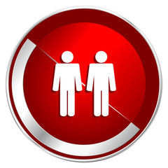 Couple red web icon. Metal shine silver chrome border round button isolated on white background. Circle modern design abstract sign for smartphone applications.