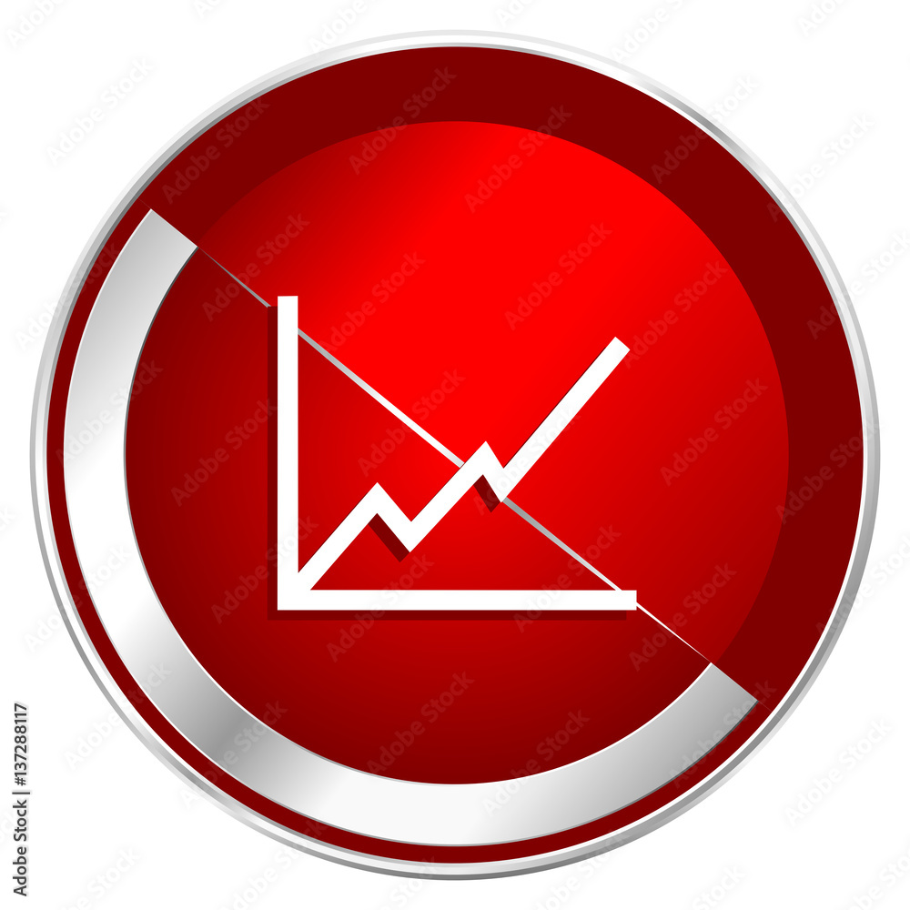 Aufkleber Chart red web icon. Metal shine silver chrome border round button isolated on white background. Circle modern design abstract sign for smartphone applications.