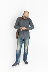 Fototapeta premium A Man Staring a Watch for a Time