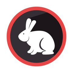 circular shape with silhouette rabbit with long ears vector illustration