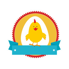 circular stamp with silhouette chicken animal and ribbon vector illustration