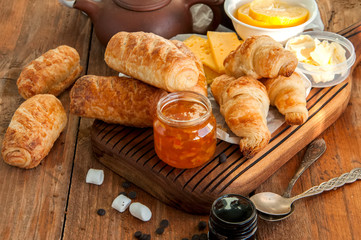 Fresh puff pastry baking. Breakfast concept.