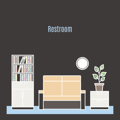 Restroom interior design in line art style. Vector illustration