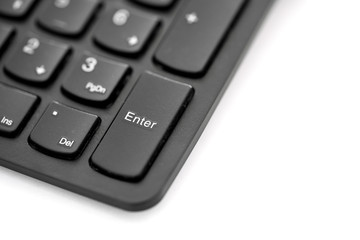 Enter key close up - enter key on white background with copy space.